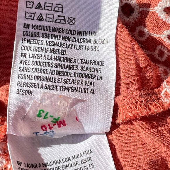 American Eagle Rustic Rust Embroidered Babydoll Blouse M • Boho Peasant Cotton - Picture 10 of 12
